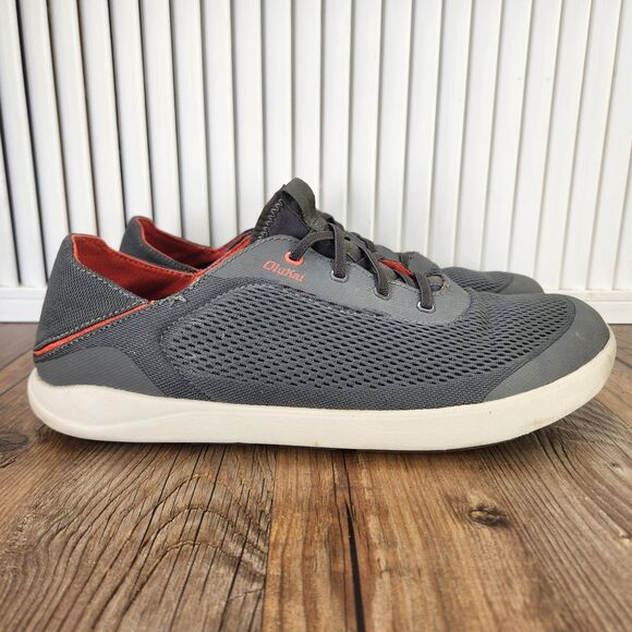 Olukai Moku Pae Mens Size 11 Grey Red Casual Mesh Boat Shoes Sneakers 10472-4EKZ